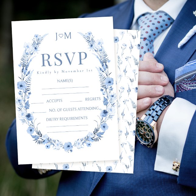 Navy blue wildflower rustic wedding RSVP cards (Creator Uploaded)