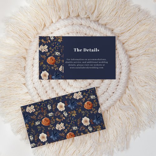 Navy Blue Wildflower Wedding Details Enclosure Business Card