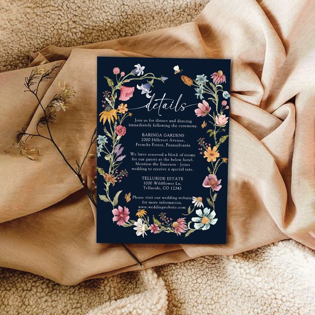 Navy Blue Wildflower Wedding Enclosure Card (Creator Uploaded)