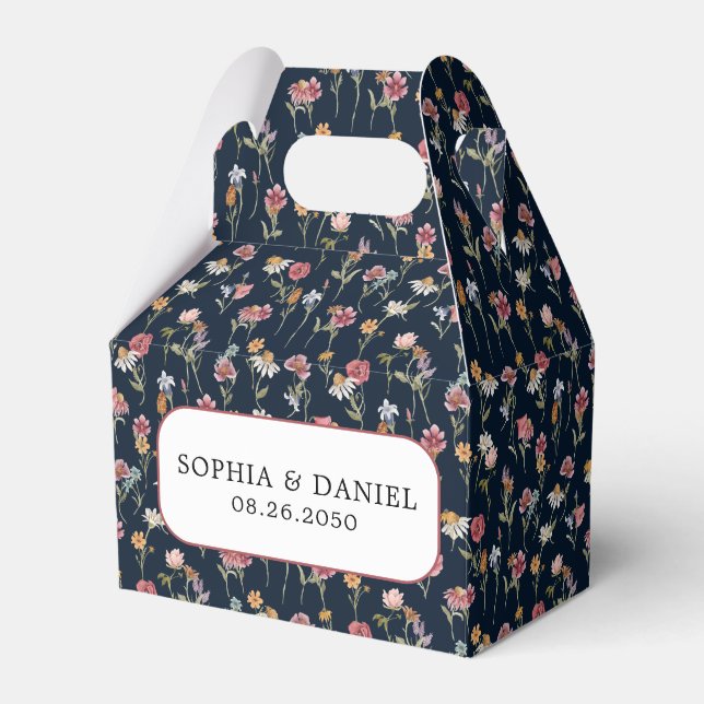 Navy Blue Wildflower Wedding Favor Box (Front Side)