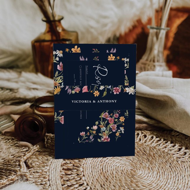 Navy Blue Wildflower Wedding Invitation Belly Band (Creator Uploaded)