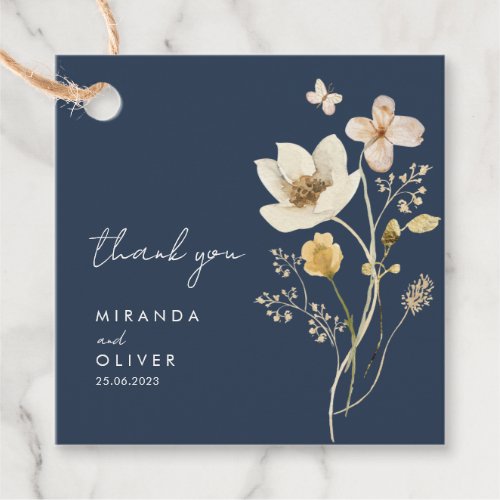 Navy Blue Wildflower Wedding Thank You Favor Tags