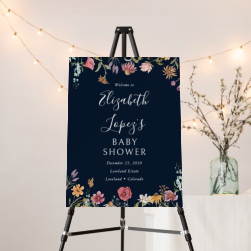 Navy Blue Wildflowers Baby Shower Foam Boards