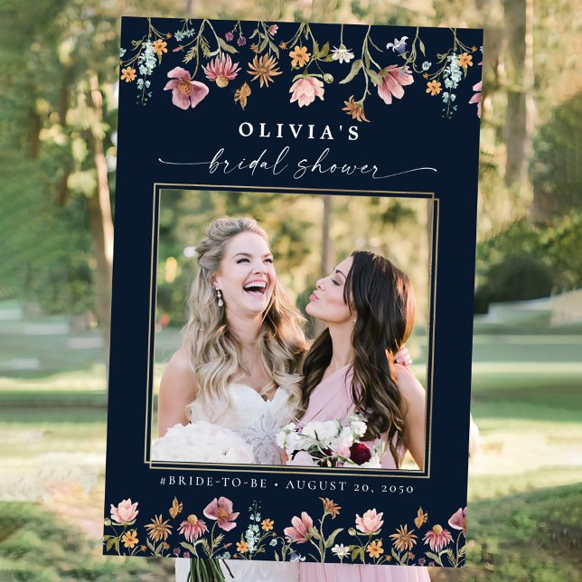 Navy Blue Wildflowers Bridal Shower Photo Prop Foam Board (Creator Uploaded)