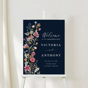 Navy Blue Wildflowers Engagement Party Foam Boards