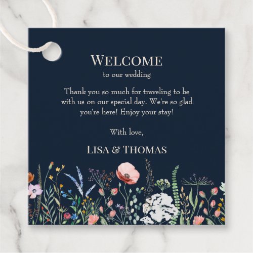 Navy Blue Wildflowers Meadow Welcome Gift Tag