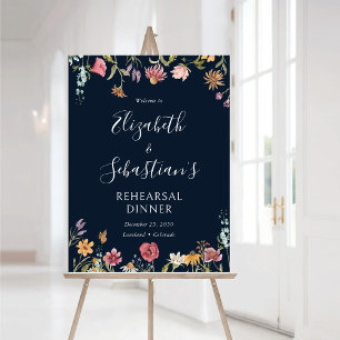 Navy Blue Wildflowers Rehearsal Dinner Foam Boards