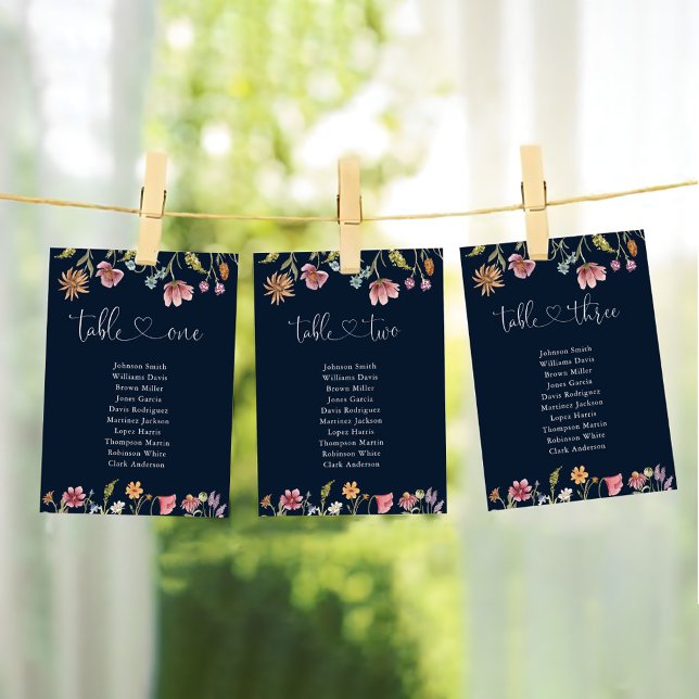 Navy Blue Wildflowers Table Number 3 Seating Chart (Creator Uploaded)