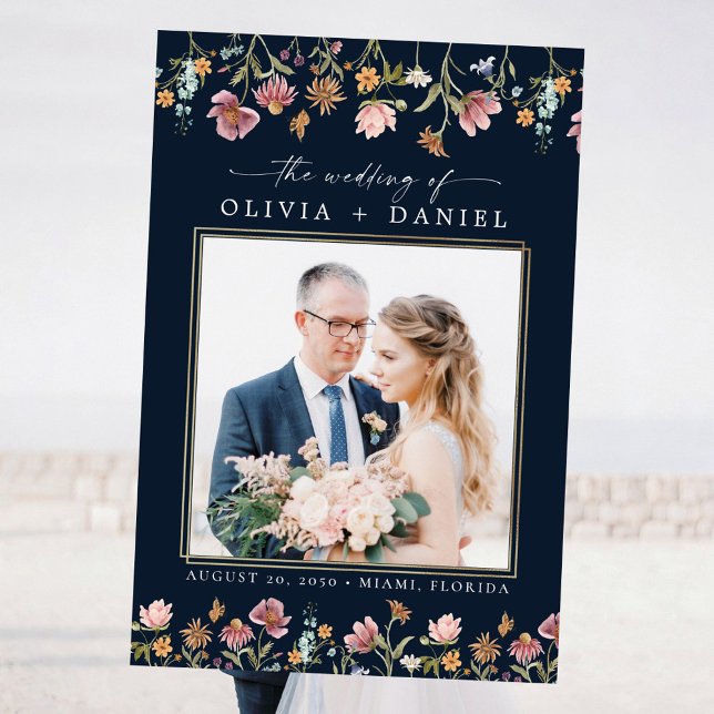 Navy Blue Wildflowers Wedding Ceremony Photo Prop Foam Board (Creator Uploaded)