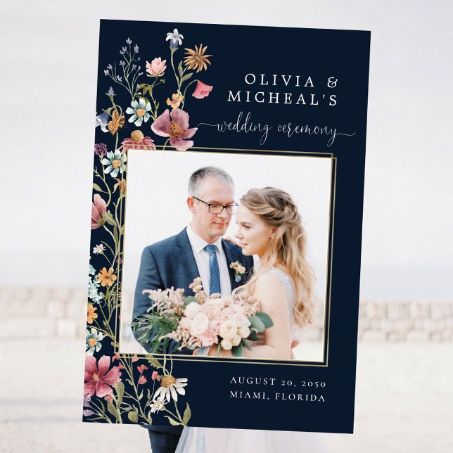 Navy Blue Wildflowers Wedding Ceremony Photo Prop Foam Board (Creator Uploaded)