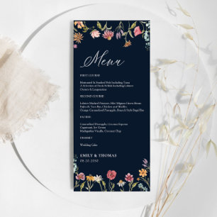 Navy Blue Wildflowers Wedding Menu