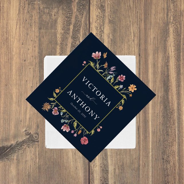 Navy Blue Wildflowers Wedding Napkins (Creator Uploaded)