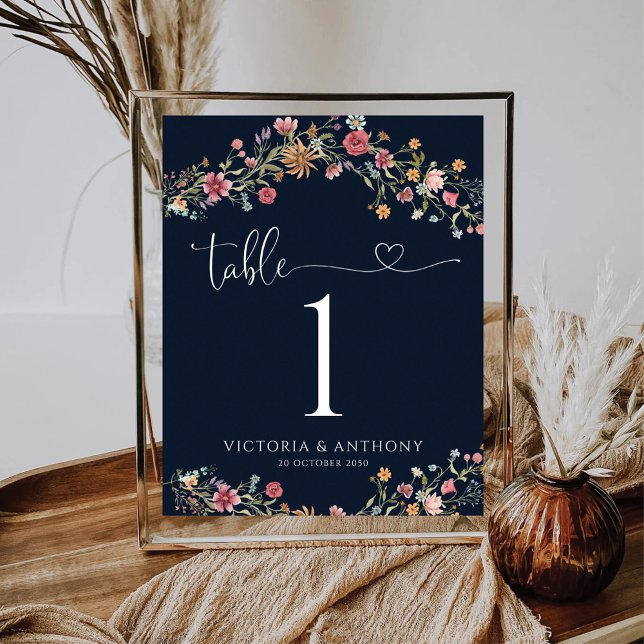 Navy Blue Wildflowers Wedding Table Numbers (Creator Uploaded)
