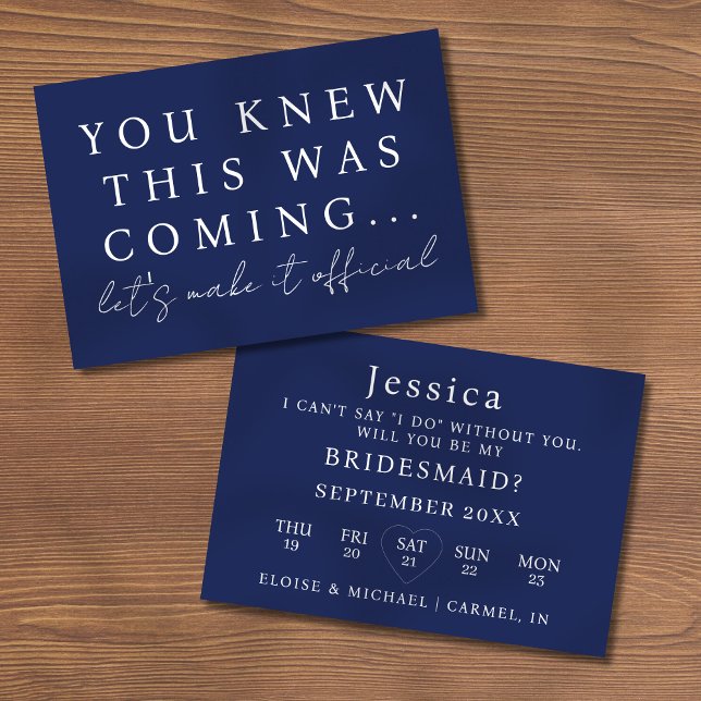 Navy Blue Will You Be My Bridesmaid Proposal Card (Pop the question to your bridal party with this Will You Be My Bridesmaid Proposal Card! )