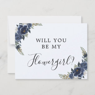 Navy Blue Will You Be My flower girl Card