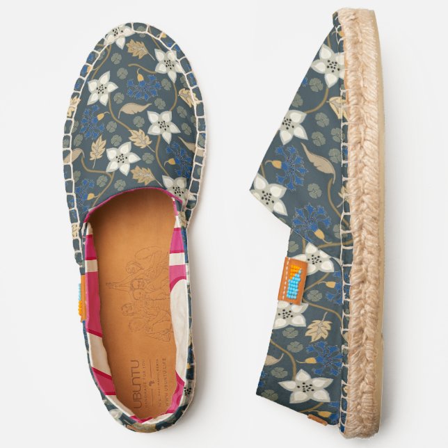 Navy Blue William Morris inspired floral  Espadrilles (Side)