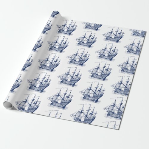 Navy_Blue Wind Sailing Boat 2 Pattern Tissue Paper