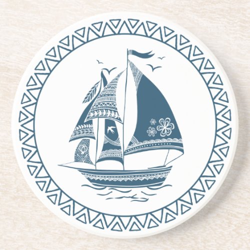 Navy_blue wind sailing boat illustration coaster
