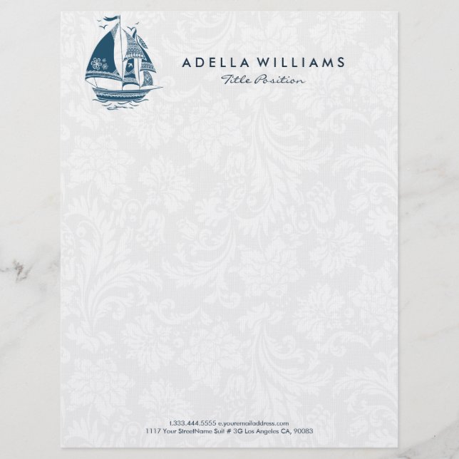 Navy blue wind sailing boat no.2 illustration letterhead (Front)