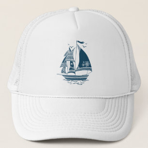 Navy-Blue Wind Sailing Boat Trucker Hat