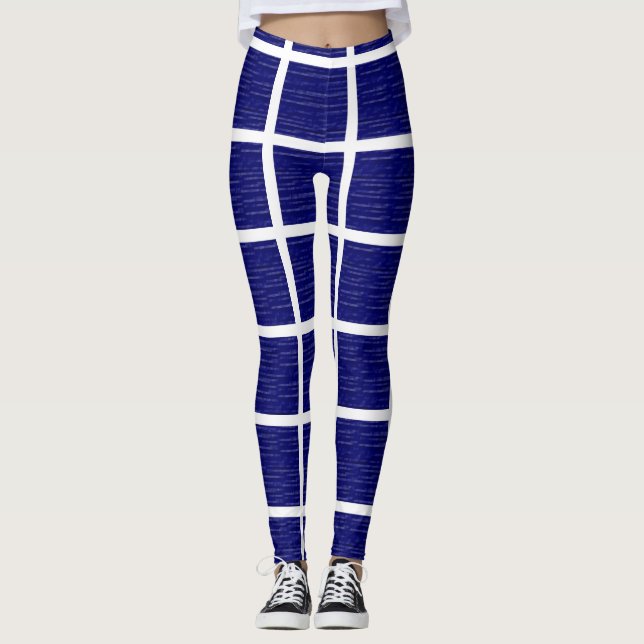 Navy Blue Windowpane Leggings (Front)