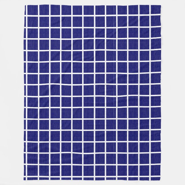 Navy Blue Windowpane Plaid Pattern Fleece Blanket (Front)