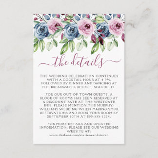 Navy Blue Wine Watercolor Floral Wedding Enclosure Card