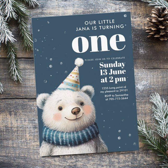 Navy Blue Winter Bears Birthday Invitation (Creator Uploaded)