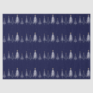 Navy Blue Winter Christmas Pine Trees Star Tissue Paper