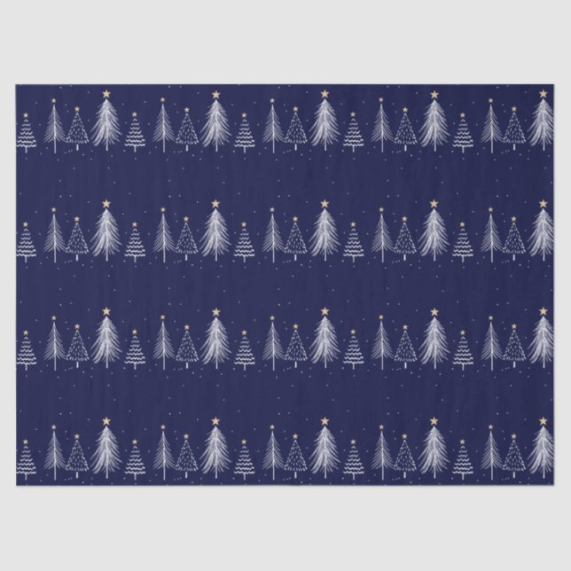 Navy Blue Winter Christmas Pine Trees Star  Tissue Paper (Front)