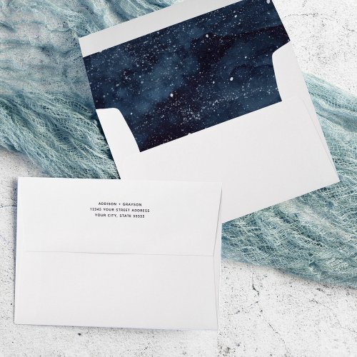 Navy Blue Winter Night Snow Scene Wedding Envelope