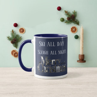 Navy Blue Winter Ski All Day Alpine Snow Christmas Two-Tone Coffee Mug