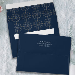 Navy Blue Winter Snowflake Pattern Custom Envelope