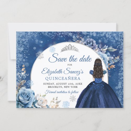 Navy Blue Winter Snowflake Quince Save The Date Invitation