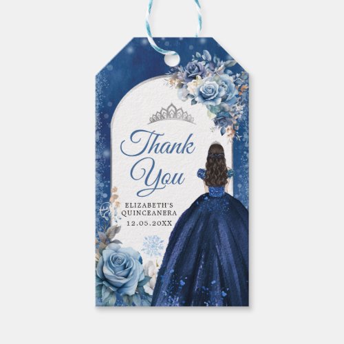 Navy Blue Winter Snowflake Sweet 16th Thank You Gift Tags