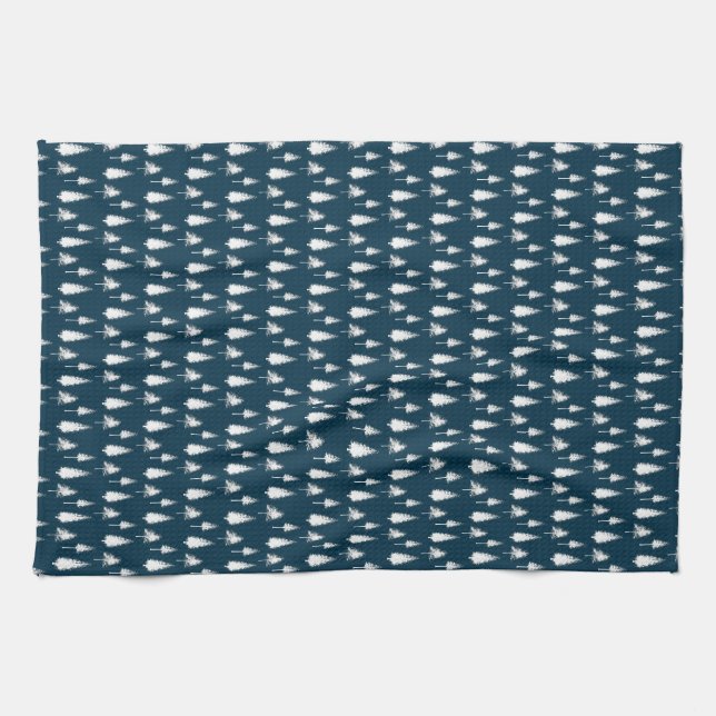 Navy Blue Winter Trees Kitchen Towel (Horizontal)