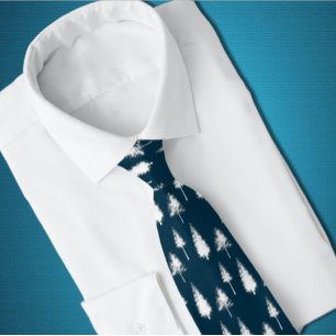 Navy Blue Winter Trees Neck Tie