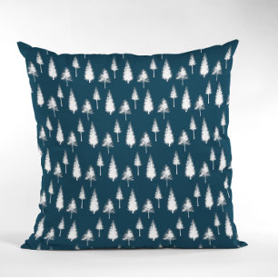 Navy Blue Winter Trees Throw Pillow