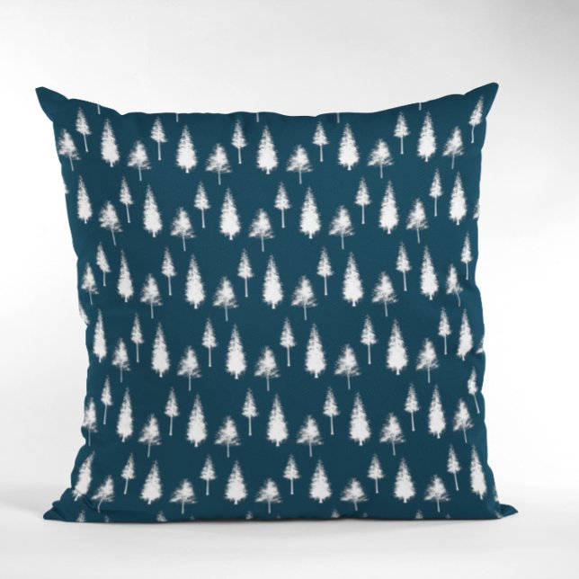 Navy Blue Winter Trees Throw Pillow (Creator Uploaded)