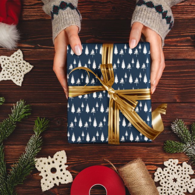 Navy Blue Winter Trees Wrapping Paper (Creator Uploaded)