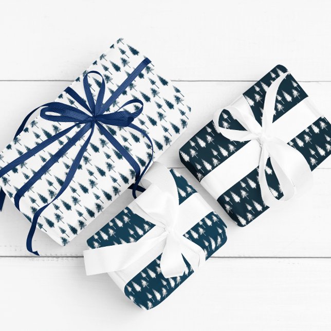 Navy Blue Winter Trees Wrapping Paper Sheets (Creator Uploaded)