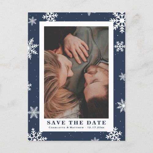 Navy Blue Winter Wedding Save The Date Photo Announcement Postcard