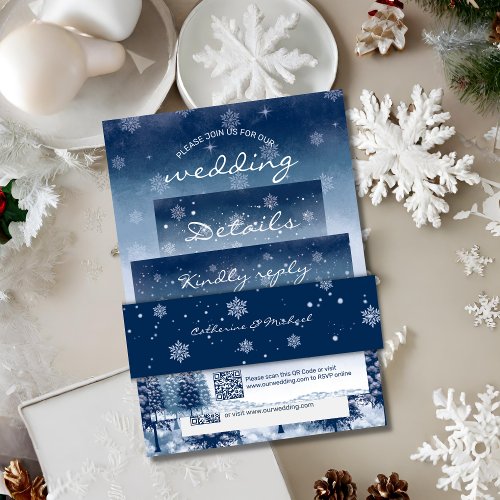 Navy Blue Winter Wonderland Snowflakes Christmas  Invitation Belly Band