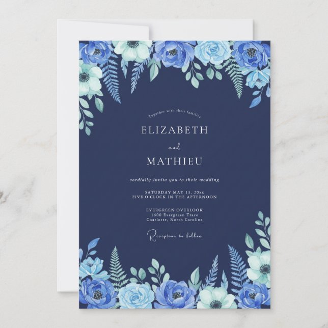 Navy Blue Wintry Wedding Invitation (Front)