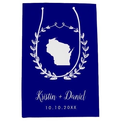 Navy Blue Wisconsin Map Wedding Welcome Swag Medium Gift Bag