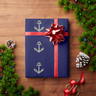 navy blue with anchor wrapping paper