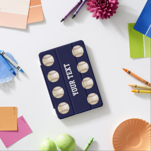 Navy Blue with Baseballs, Name, iPad Mini Cover