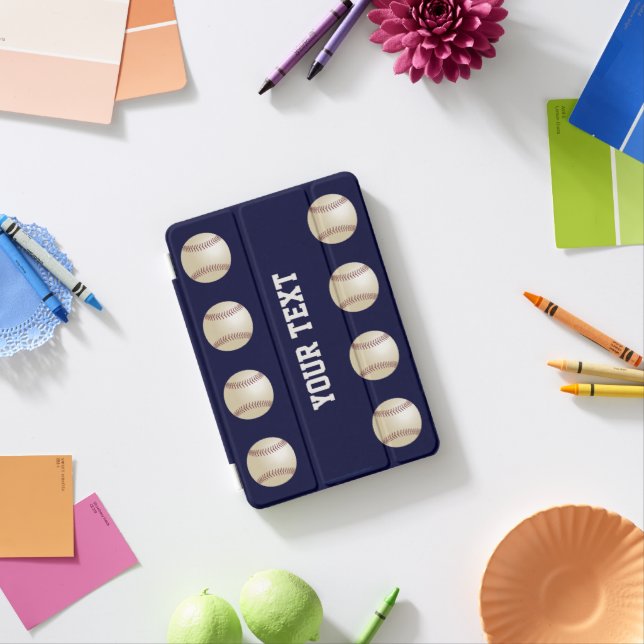 Navy Blue with Baseballs, Name,  iPad Mini Cover (In Situ)