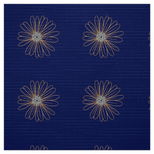 Navy blue with big tan light blue daisies pattern fabric