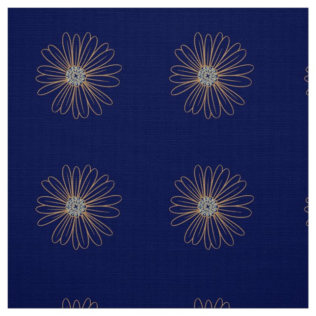 Navy blue with big tan light blue daisies pattern fabric (Swatch)